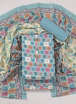 Multi cotton printed summer collection unstitched suit with cotton dupatta 1