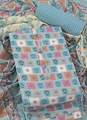 Multi cotton printed summer collection unstitched suit with cotton dupatta 4