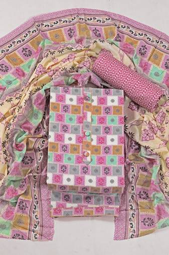 Multi cotton printed summer collection unstitched suit with cotton dupatta