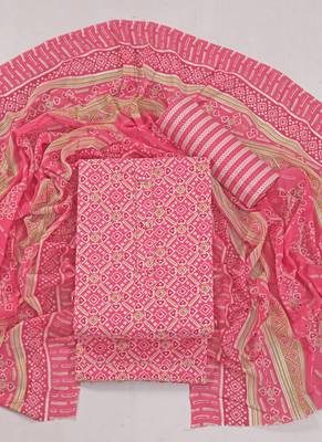Magenta cotton printed summer collection unstitched suit with cotton dupatta 1
