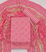 Magenta cotton printed summer collection unstitched suit with cotton dupatta