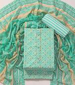 Turquoise cotton printed summer collection unstitched suit with cotton dupatta