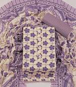 Cream cotton printed summer collection unstitched suit with cotton dupatta