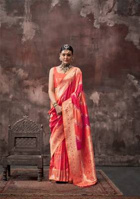 Women rangkat silk handloom weaving designer red color saree 1
