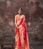 Women rangkat silk handloom weaving designer red color saree