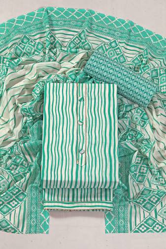 Turquoise cotton printed summer collection unstitched suit with cotton dupatta