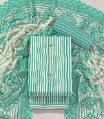 Turquoise cotton printed summer collection unstitched suit with cotton dupatta