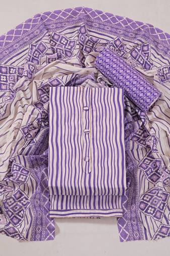 Purple cotton printed summer collection unstitched suit with cotton dupatta