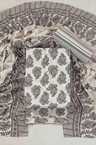 White cotton printed summer collection unstitched suit with cotton dupatta