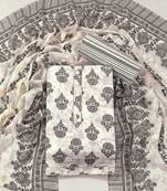 White cotton printed summer collection unstitched suit with cotton dupatta