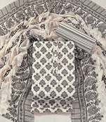 White cotton printed summer collection unstitched suit with cotton dupatta