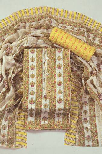 Multi cotton printed summer collection unstitched suit with cotton dupatta