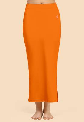 Plain Soft Nylon Orange Petticoat Skirt for Women Saree Silhouette Shape Wear 1
