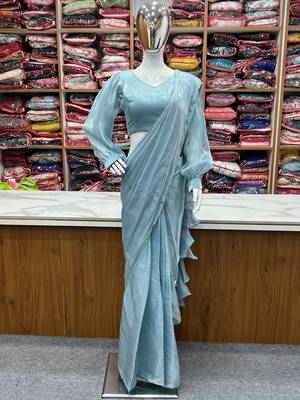 ready to wear sky blue colour premium quality zimmy choo party wear saree with blouse 6