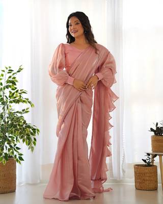 Peach Colour Premium Quality Zimmy Choo Party Wear Fully Stitched Saree With Blouse 1