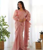 Peach Colour Premium Quality Zimmy Choo Party Wear Fully Stitched Saree With Blouse