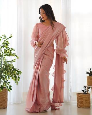 Peach Colour Premium Quality Zimmy Choo Party Wear Fully Stitched Saree With Blouse 4