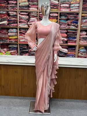 Peach Colour Premium Quality Zimmy Choo Party Wear Fully Stitched Saree With Blouse 6