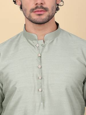 Men silk blend olive kurta and churidar 2