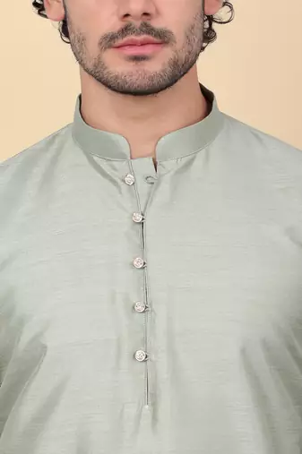 Men silk blend olive kurta and churidar