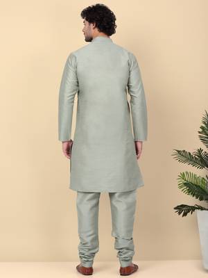 Men silk blend olive kurta and churidar 3