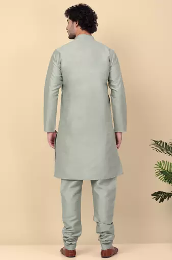 Men silk blend olive kurta and churidar