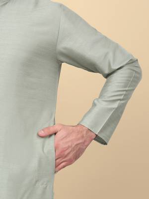 Men silk blend olive kurta and churidar 4