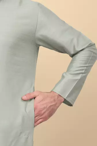 Men silk blend olive kurta and churidar