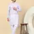 Men linen cream floral printed kurta with elastic waistband pyjama