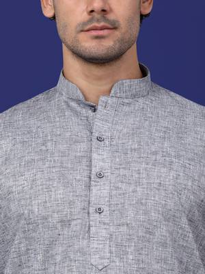 Men grey linen solid kurta with pyjama 2