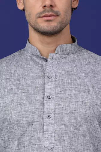 Men grey linen solid kurta with pyjama
