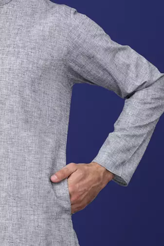 Men grey linen solid kurta with pyjama