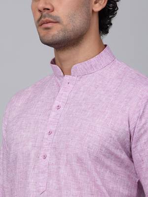 Men purple linen solid kurta with pyjamas 2