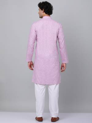 Men purple linen solid kurta with pyjamas 3