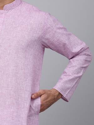 Men purple linen solid kurta with pyjamas 4