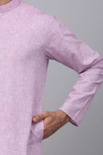 Men purple linen solid kurta with pyjamas