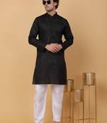 Men black stripes pure cotton kurta with pyjamas