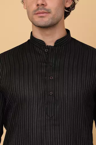 Men black stripes pure cotton kurta with pyjamas