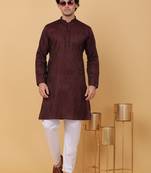 Men maroon stripes pure cotton kurta with pyjamas