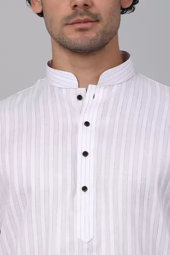 Men white stripes pure cotton kurta with pyjamas