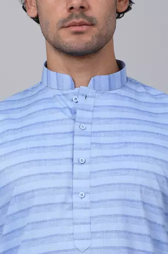 Men blue cotton striped kurta with pyjamas