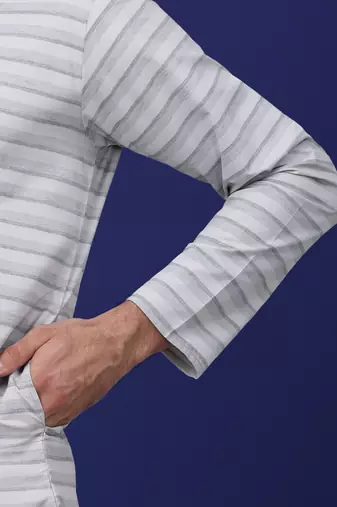 Men grey cotton striped kurta with pyjamas