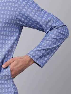 Men blue cotton woven kurta with pyjamas 4