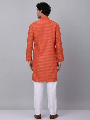 Men maroon cotton woven kurta with pyjamas 3