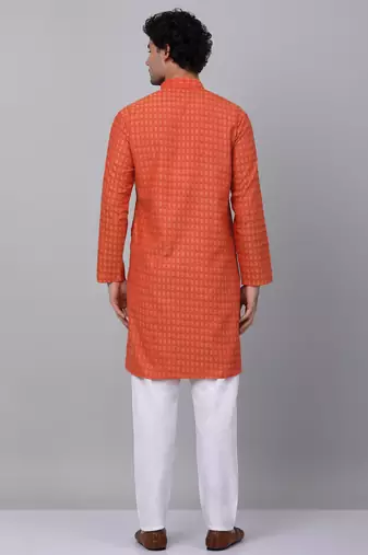Men maroon cotton woven kurta with pyjamas