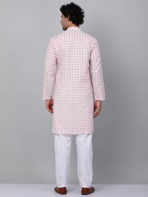 Men pink cotton floral printed kurta with pyjamas 3