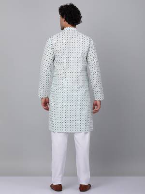 Men sea green cotton floral printed kurta with pyjamas 3