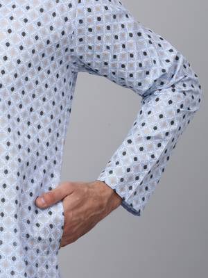Men sky blue cotton floral printed kurta with pyjamas 4
