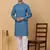 Men blue cotton ethnic printed kurta with pyjamas