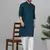 Men cotton embroidered sequined green kurta with elastic waistband pyjama